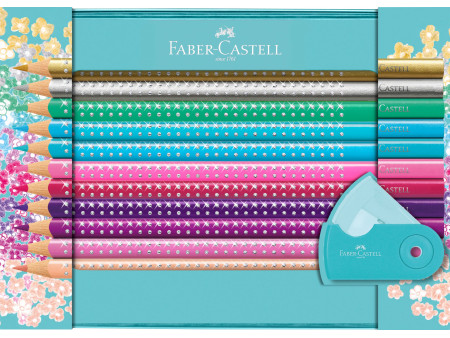 FABER-CASTELL Crayon couleur triangle GRIP SPARKLE, étui