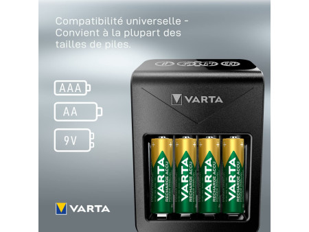 VARTA Chargeur LCD Plug Charger+, avec 4 piles AA