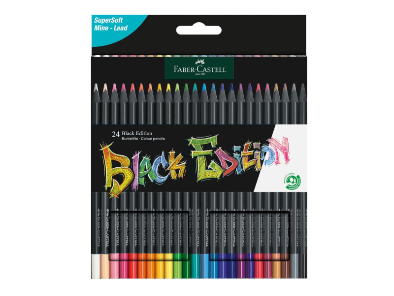 FABER-CASTELL Crayon de couleur Black Edition, étui de 24
