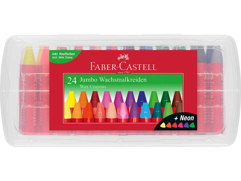 FABER-CASTELL Craies triangulaires à la cire Jumbo, étui 24