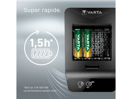 VARTA Chargeur LCD Smart Charger+, avec 4x piles Mignon AA