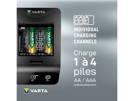 VARTA Chargeur LCD Smart Charger+, avec 4x piles Mignon AA