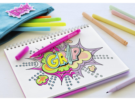 FABER-CASTELL Feutres GRIP fluo + pastel, étui de 10