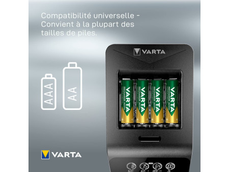 VARTA Chargeur LCD Smart Charger+, avec 4x piles Mignon AA