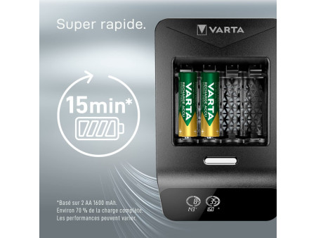VARTA Chargeur LCD Ultra Fast Charger+, avec 4x piles Mignon