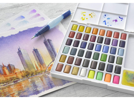 FABER-CASTELL Peinture aquarelle en godets, étui de 48