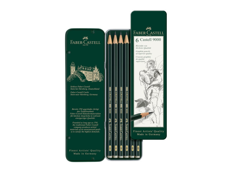 FABER-CASTELL Crayon graphite CASTELL 9000, étui métal de 6