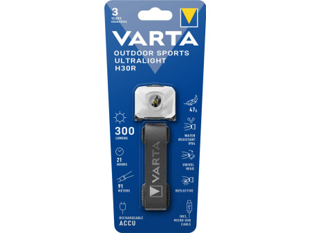 VARTA Lampe frontale Outdoor Sports Ultralight H30R, blanc