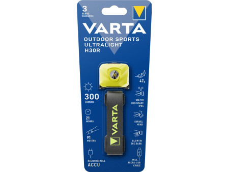 VARTA Lampe frontale Outdoor Sports Ultralight H30R, jaune