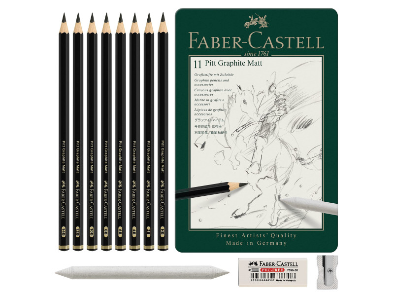 FABER-CASTELL Kit PITT GRAPHITE Matt, étui de 11 pièces