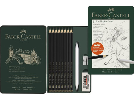 FABER-CASTELL Kit PITT GRAPHITE Matt, étui de 11 pièces