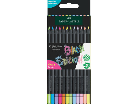 FABER-CASTELL Crayon de couleur Black Edition, étui de 12