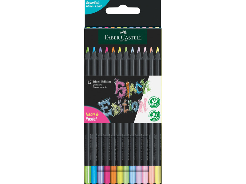 FABER-CASTELL Crayon de couleur Black Edition, étui de 12