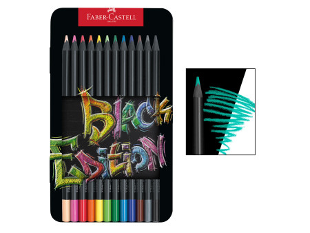 FABER-CASTELL Crayon de couleur Black Edition, étui de 12