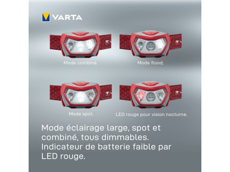 VARTA Lampe frontale LED 'Outdoor Sports H20 Pro',rouge/gris