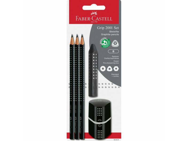 FABER-CASTELL Kit Crayon graphite GRIP 2001, noir, blister