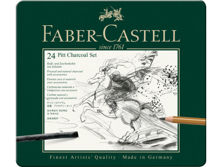 FABER-CASTELL Set de fusains PITT CHARCOAL, boîte de 24