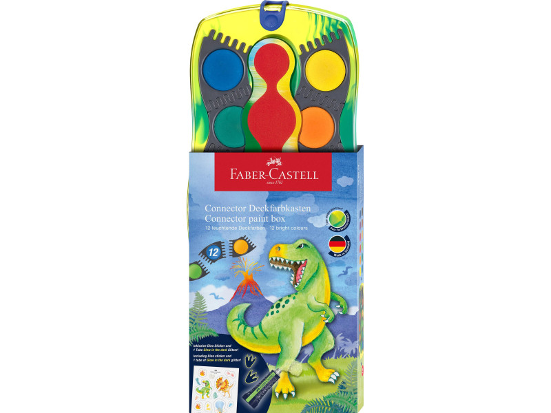 FABER-CASTELL Boîte de peinture CONNECTOR Dino, 12 couleurs