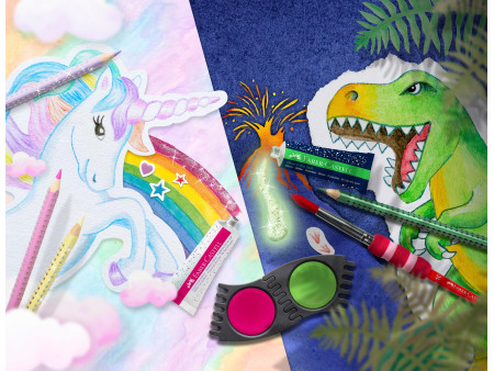 FABER-CASTELL Boîte de peinture CONNECTOR Dino, 12 couleurs