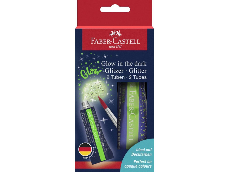 FABER-CASTELL Gel à paillettes Glow in the dark, 2 x 12 ml