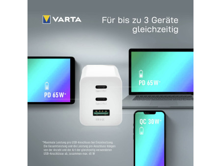 VARTA Adaptateur USB High Speed Charger, 65 W, blanc