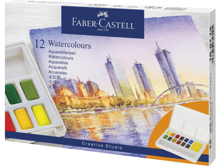 FABER-CASTELL Peinture aquarelle en godets, étui de 12