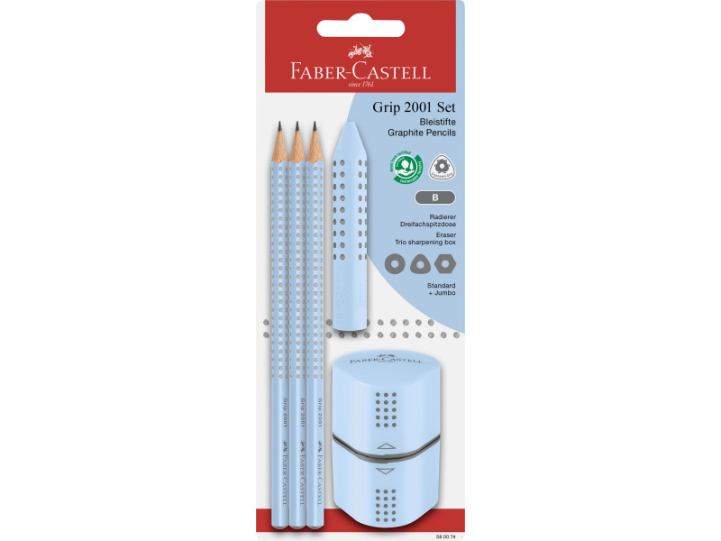 FABER-CASTELL Kit crayons GRIP 2001, bleu ciel, blister