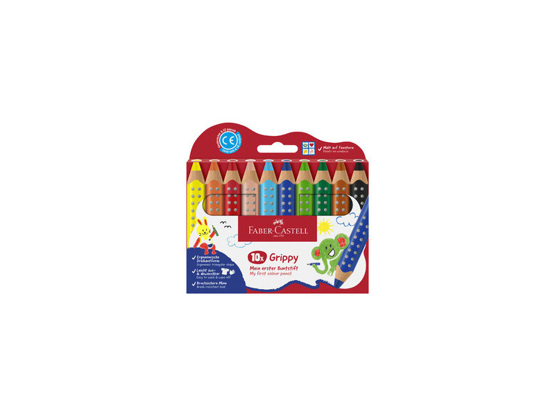 FABER-CASTELL Crayon de couleur Grippy, étui carton de 10