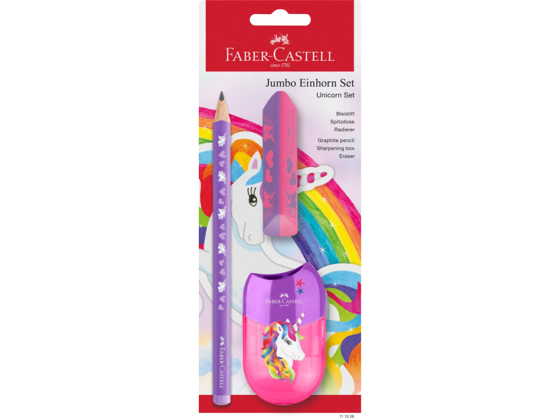 FABER-CASTELL Kit d'écriture Licorne Jumbo, 3 pièces, violet