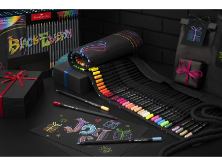 FABER-CASTELL Crayon de couleur Black Edition, étui-rouleau
