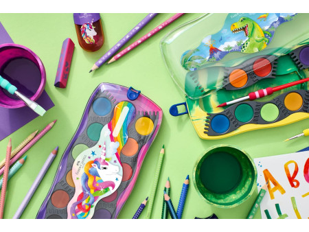 FABER-CASTELL Boîte de peinture CONNECTOR Dino, 12 couleurs