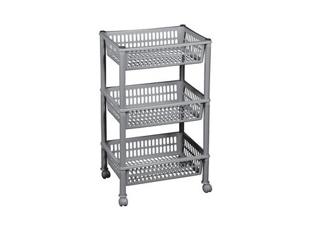 plast team Chariot de rangement, à 3 corbeilles, argent