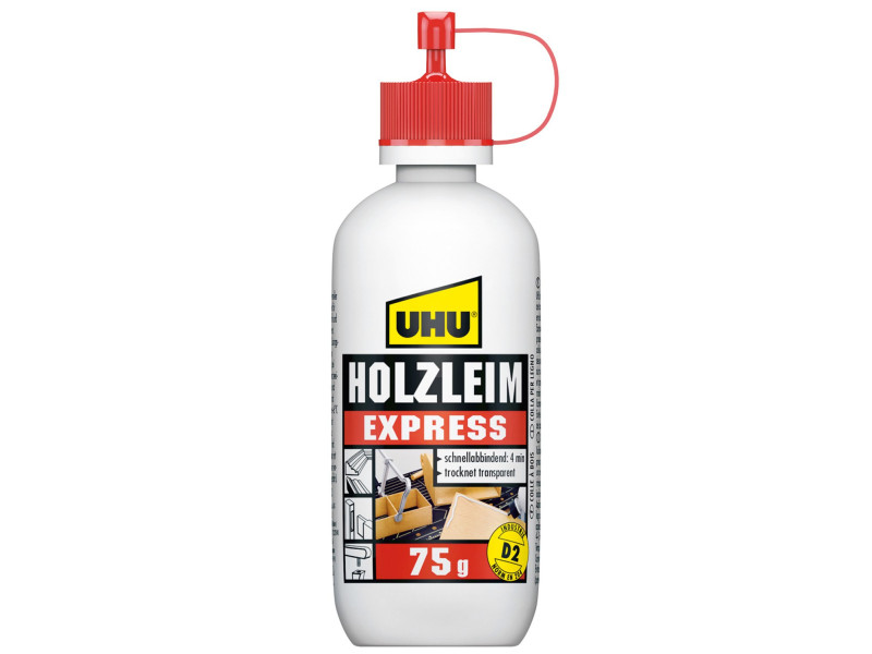 UHU Colle à bois Express D2, sans solvant, 75 g en flacon