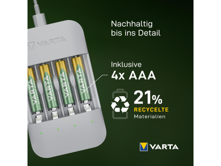 VARTA Chargeur ECO Charger Pro Recycled, avec 4x Micro AAA