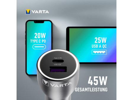 VARTA Chargeur allume-cigare 'Car Charger', 1 USB-A/1 USB-C