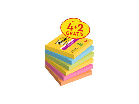 Post-it Bloc-note adhésif Super Sticky Notes, 76x76 mm, 4+2