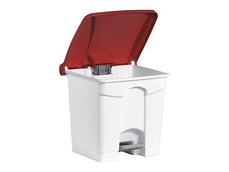 helit Poubelle à pédale 'the step', 30 litres, blanc/rouge