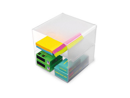 deflecto Boîte de rangement Cube, 2 tiroirs, cristal