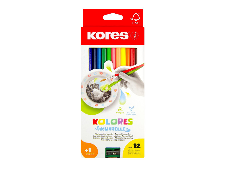 Kores Crayon de couleur aquarellable 'Akuarelle', étui de 12