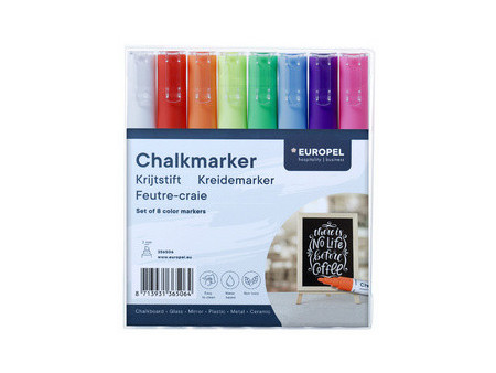 EUROPEL Marqueur craie 6 mm, étui de 8, blanc