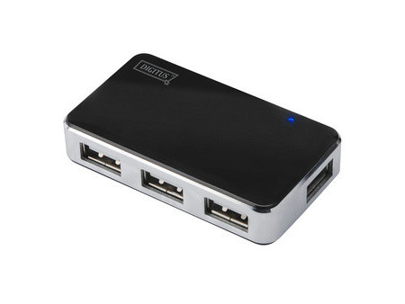 DIGITUS Mini hub USB 2.0, 4 ports, argenté, avec bloc d'ali.