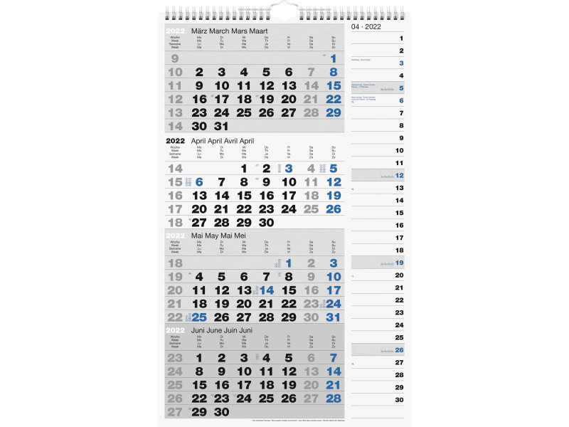 rido idé Calendrier mural 4 mois 'Kombi Planer 4', 2024