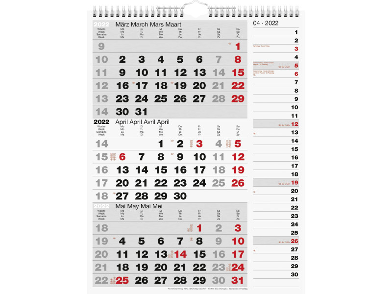 rido idé Calendrier mural 3 mois 'Kombi Planer 3', 2024