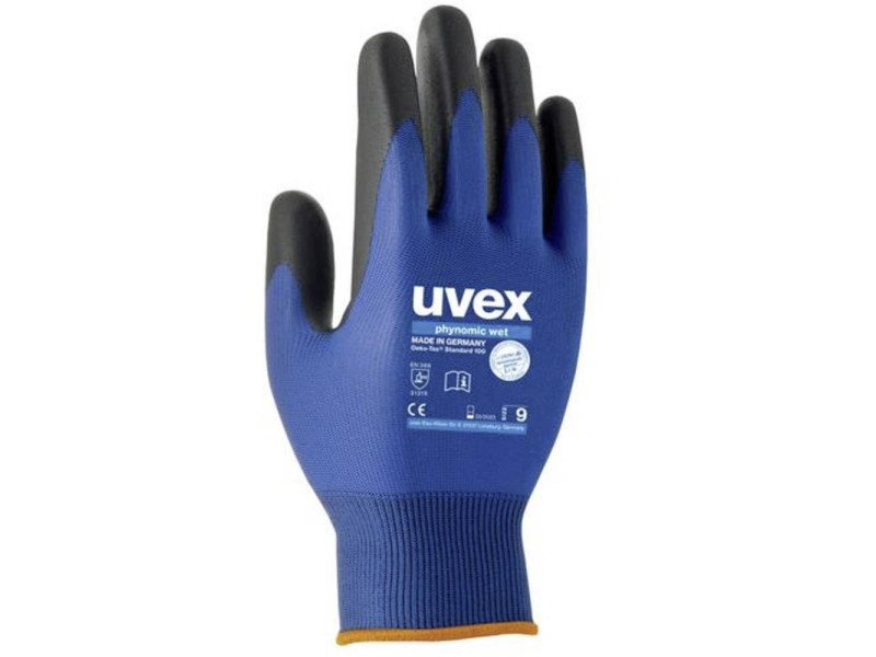 uvex Gants de travail phynomic wet, T. 12, bleu/anthracite