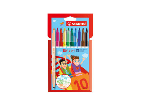 STABILO Feutre/feutre à pointe fine Trio 2en1 enfants, étui