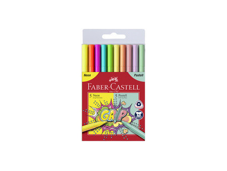 FABER-CASTELL Feutres GRIP fluo + pastel, étui de 10