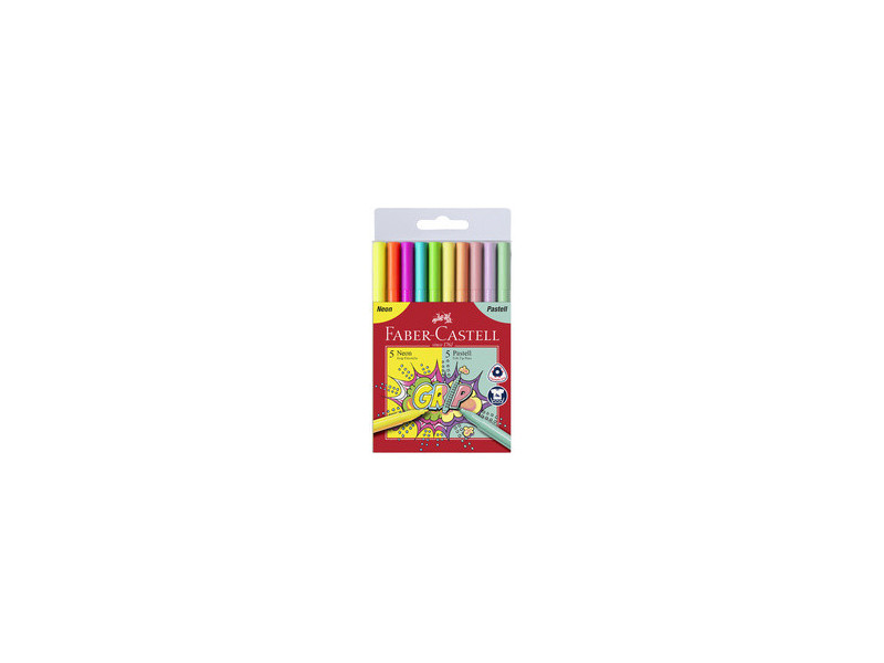 FABER-CASTELL Feutres GRIP fluo + pastel, étui de 10