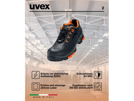 uvex 2 Chaussures basses S3 SRC, T. 42, noir/orange