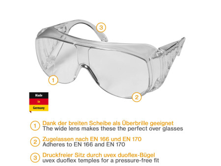 uvex Surlunettes, verres: transparent, monture: incolore