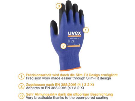 uvex Gants de travail athletic lite, bleu/anthracite, T. 7